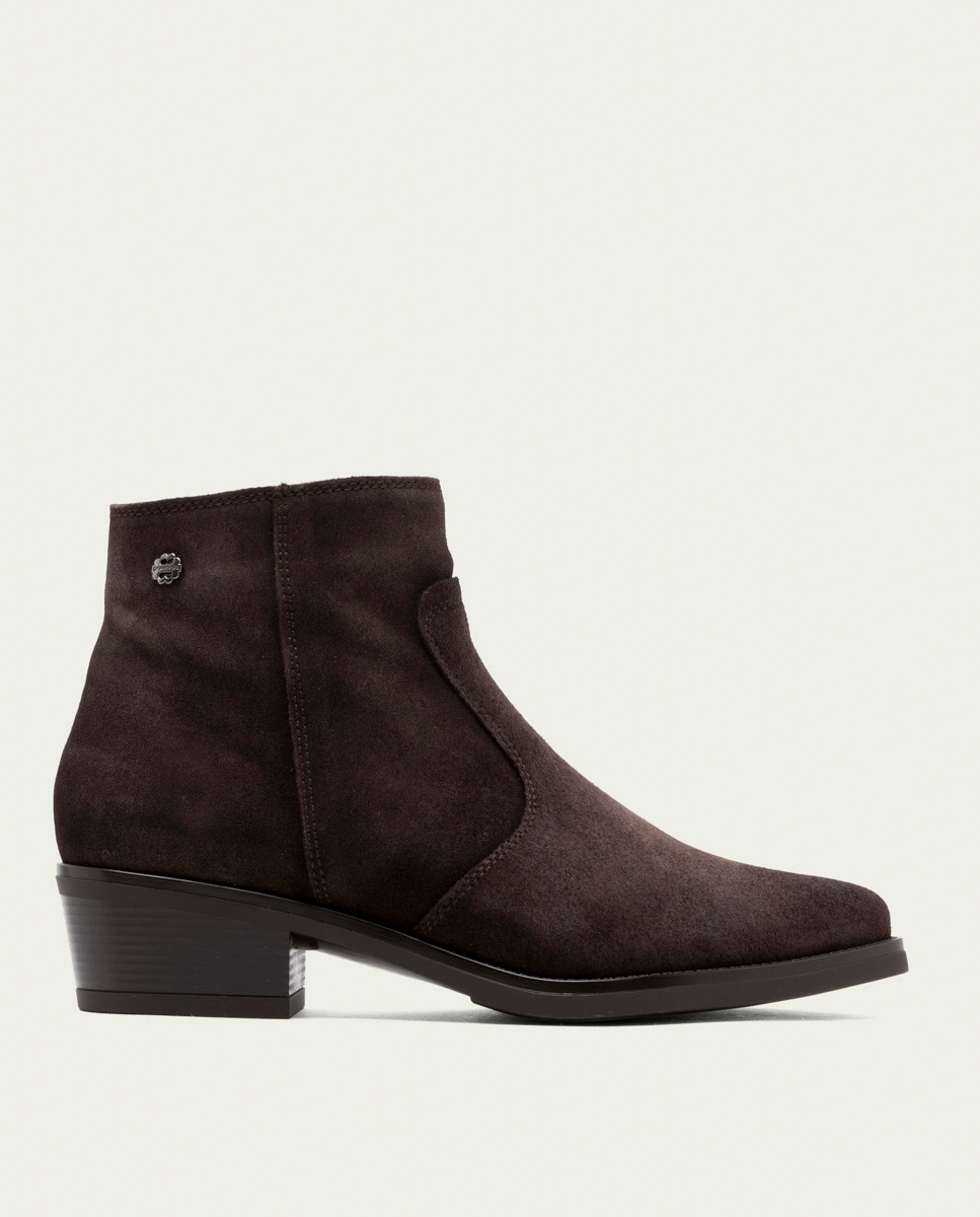 Botines de mujer de serraje con cremallera - Porronet - Moka Moka-1
