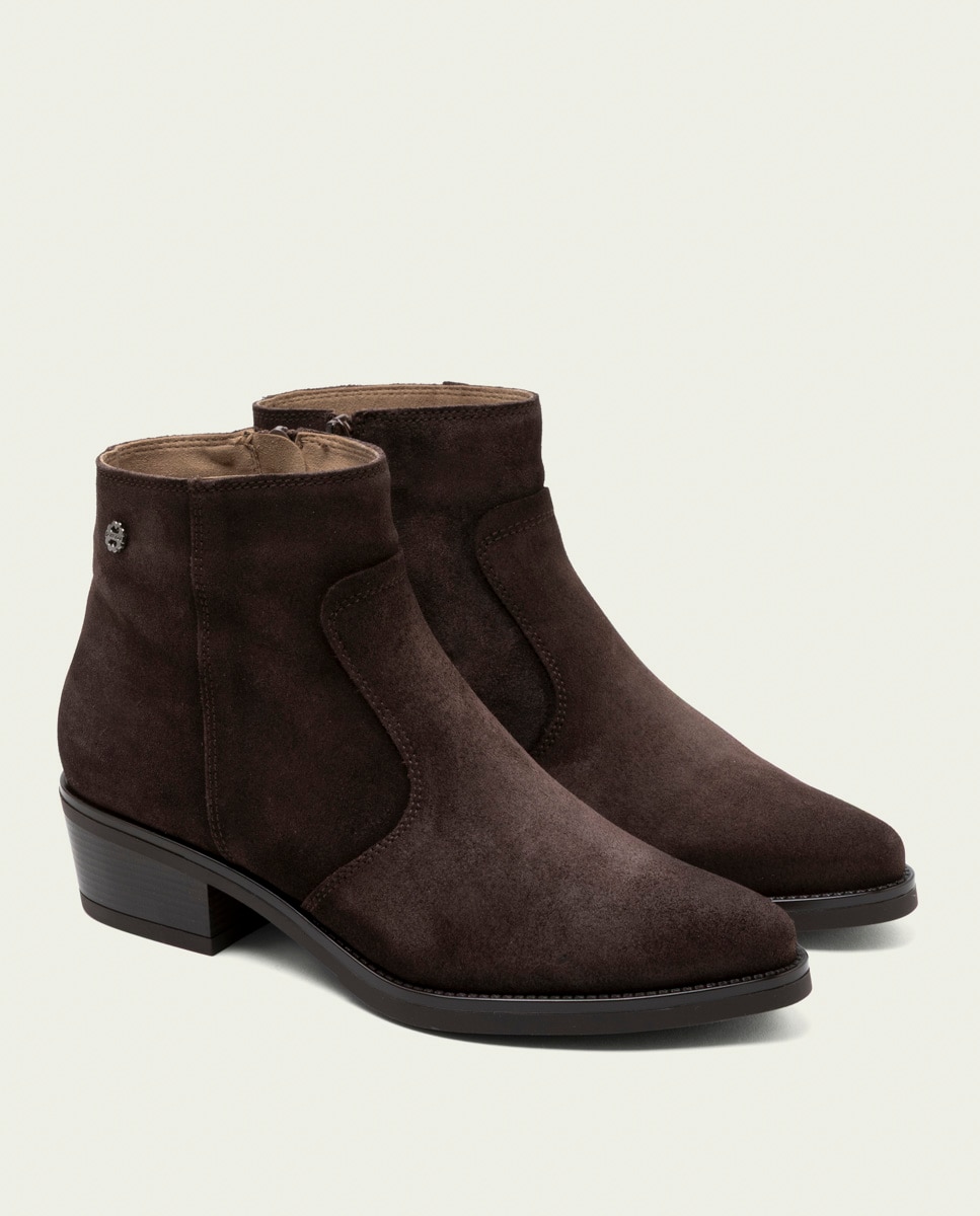 Botines de mujer de serraje con cremallera - Porronet - Moka Moka-3