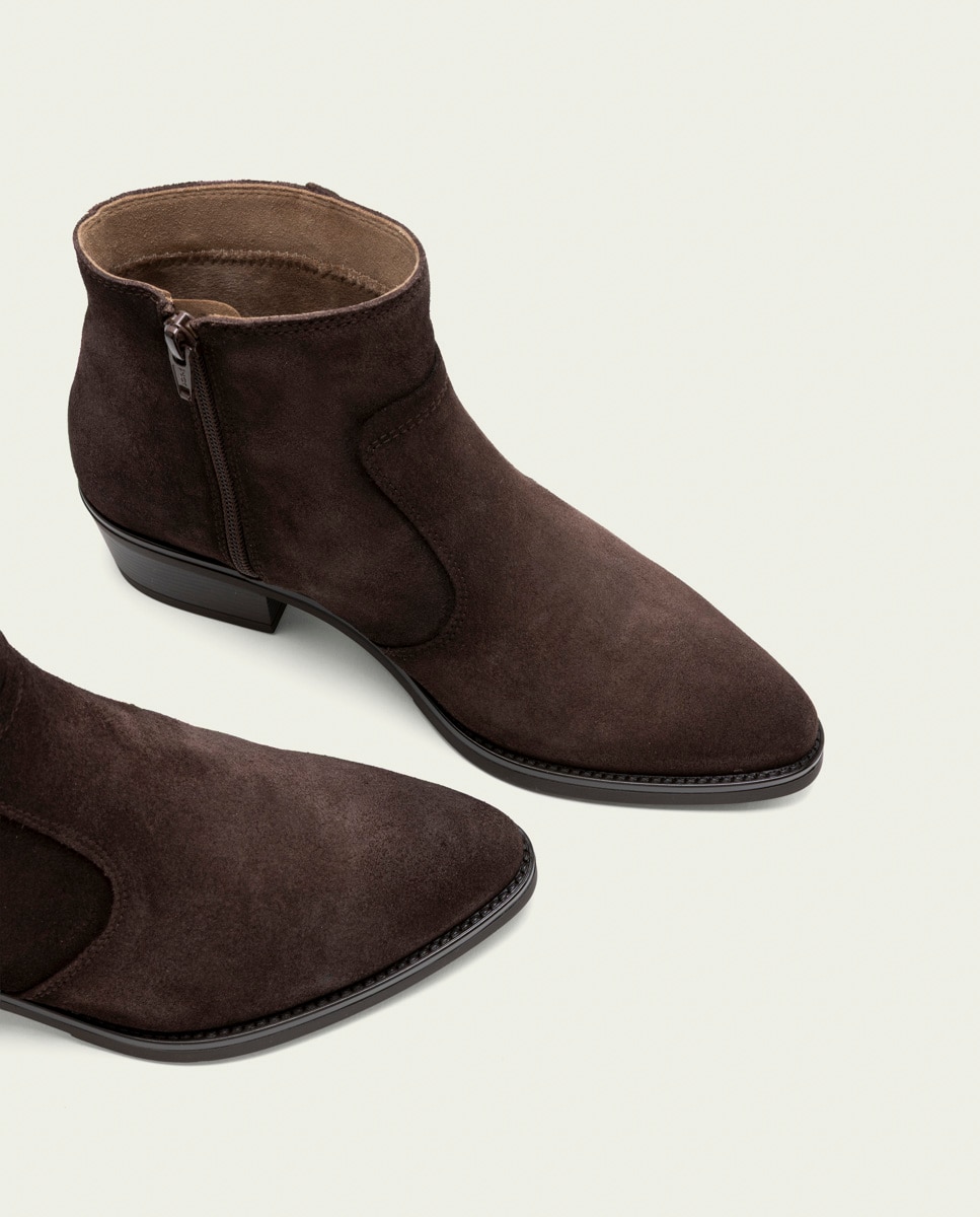 Botines de mujer de serraje con cremallera - Porronet - Moka Moka-4