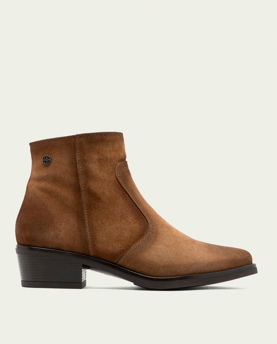 Botines de mujer de serraje con cremallera - Porronet - Cuero Cuero-1