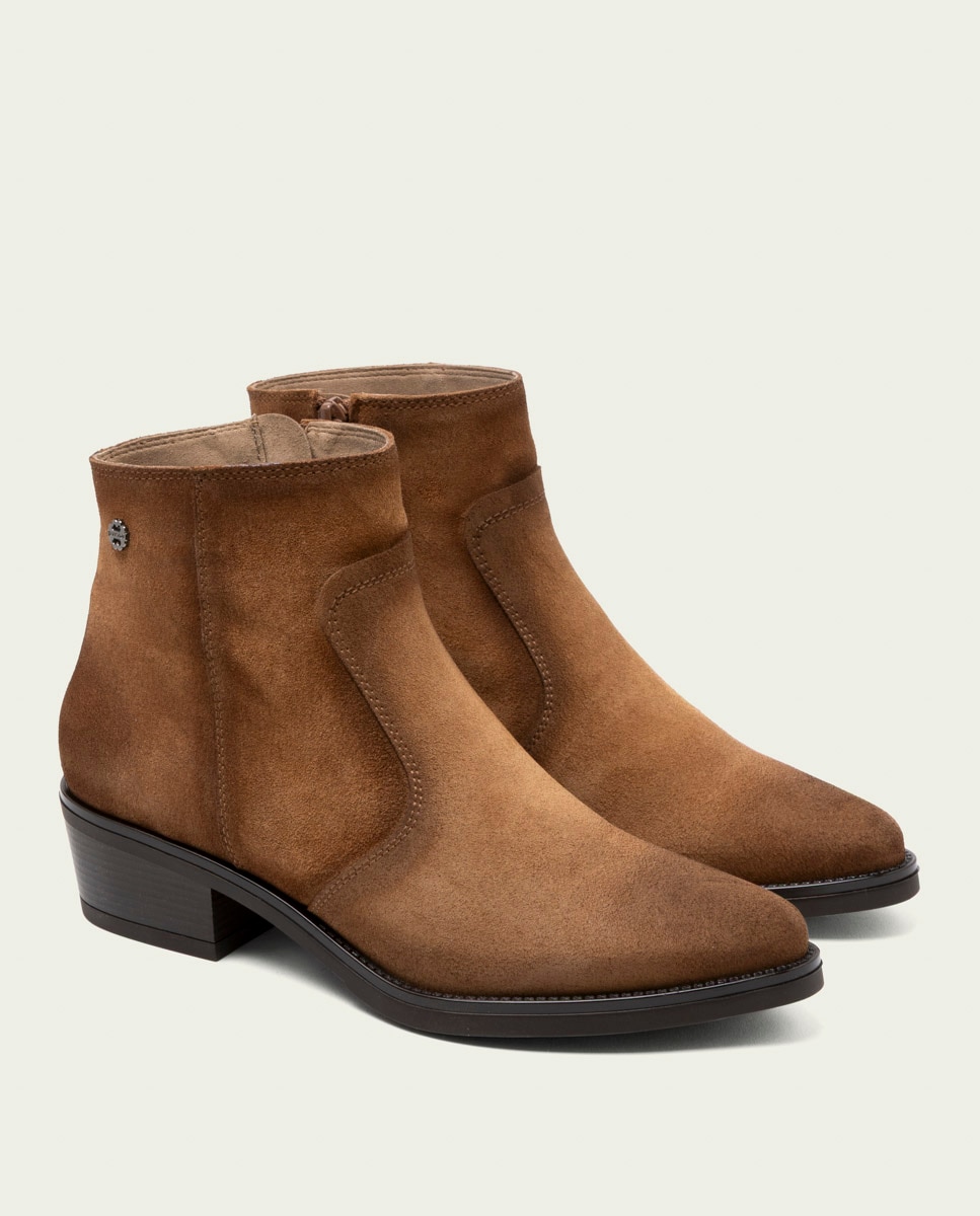 Botines de mujer de serraje con cremallera - Porronet - Cuero Cuero-3