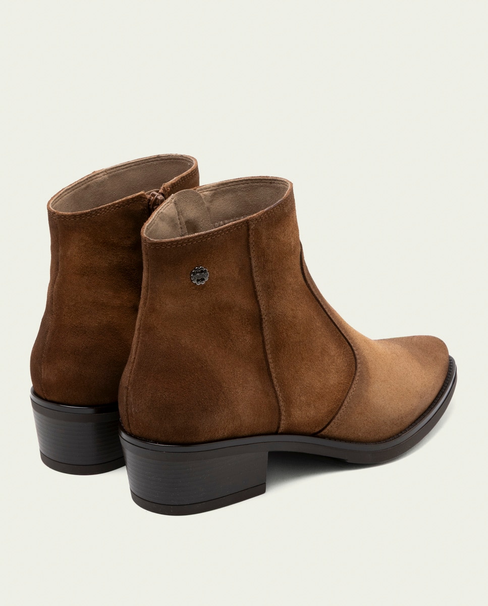 Botines de mujer de serraje con cremallera - Porronet - Cuero Cuero-2