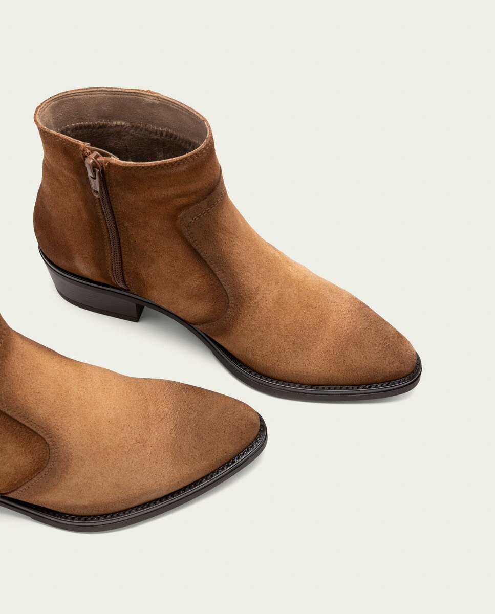Botines de mujer de serraje con cremallera - Porronet - Cuero Cuero-4
