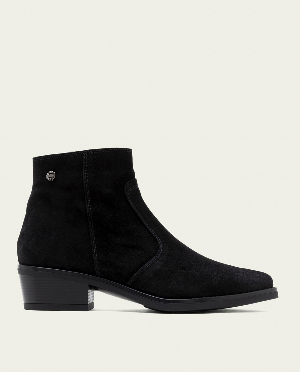 Botines de mujer de serraje con cremallera - Porronet - Negro Negro-1