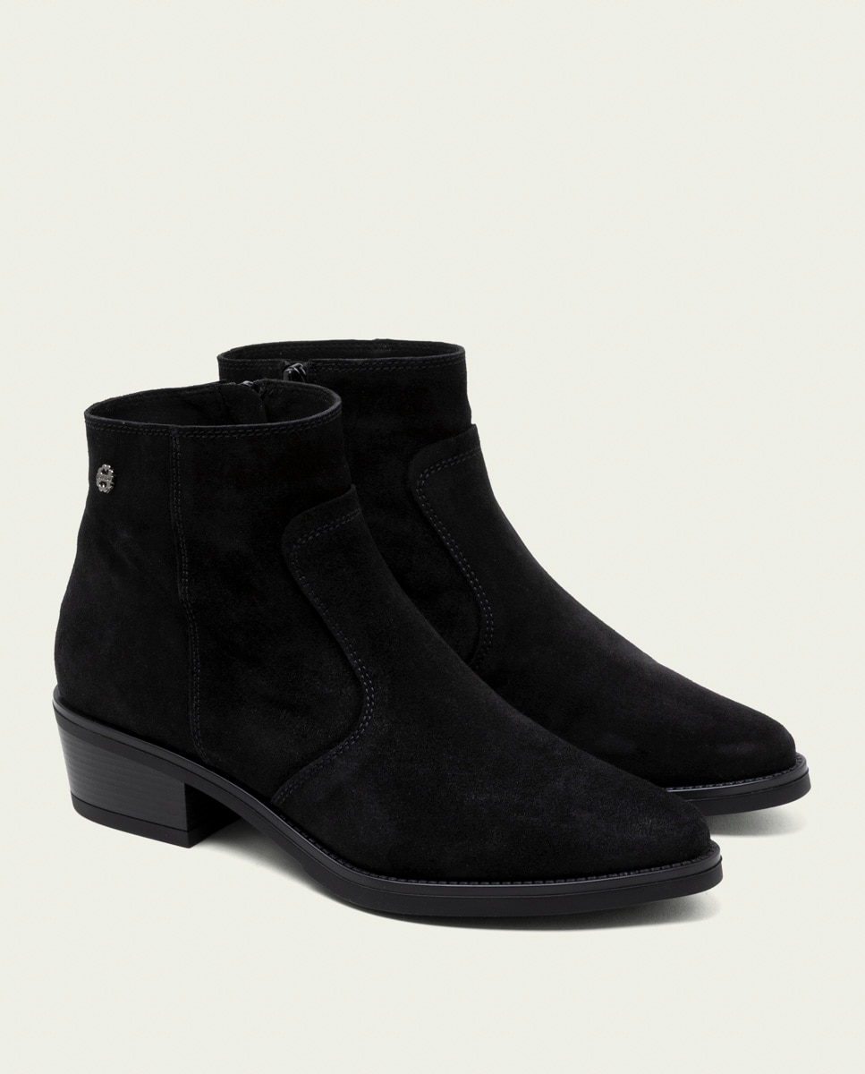 Botines de mujer de serraje con cremallera - Porronet - Negro Negro-3