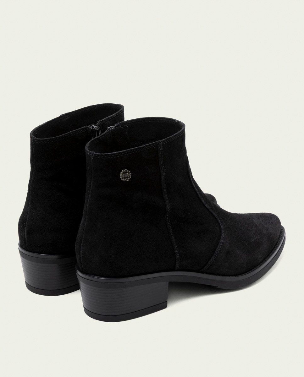 Botines de mujer de serraje con cremallera - Porronet - Negro Negro-2
