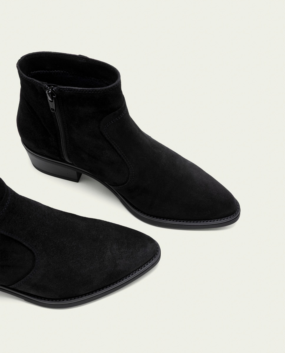 Botines de mujer de serraje con cremallera - Porronet - Negro Negro-4