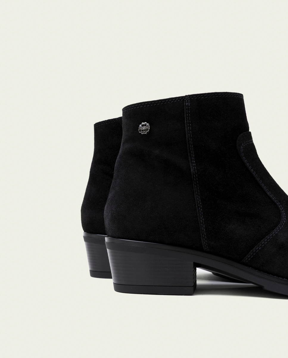 Botines de mujer de serraje con cremallera - Porronet - Negro Negro-5