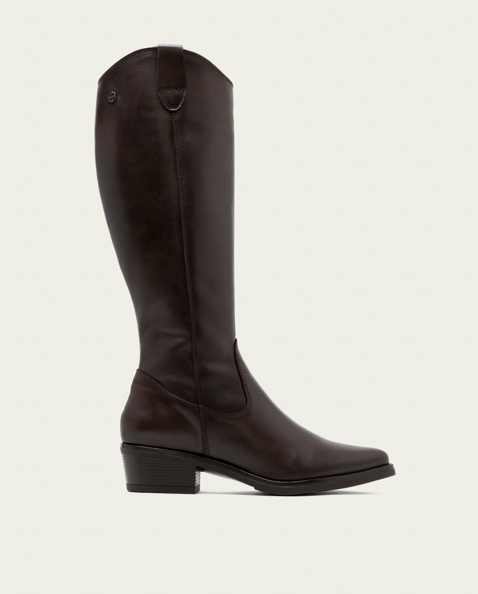 Bota alta de mujer de piel con cremallera - Porronet - Moka Moka-1