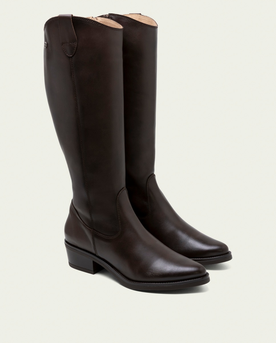Bota alta de mujer de piel con cremallera - Porronet - Moka Moka-2