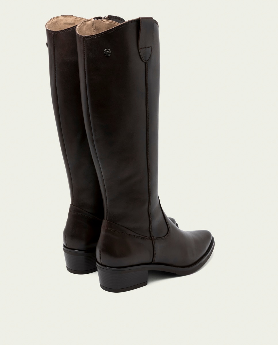 Bota alta de mujer de piel con cremallera - Porronet - Moka Moka-3