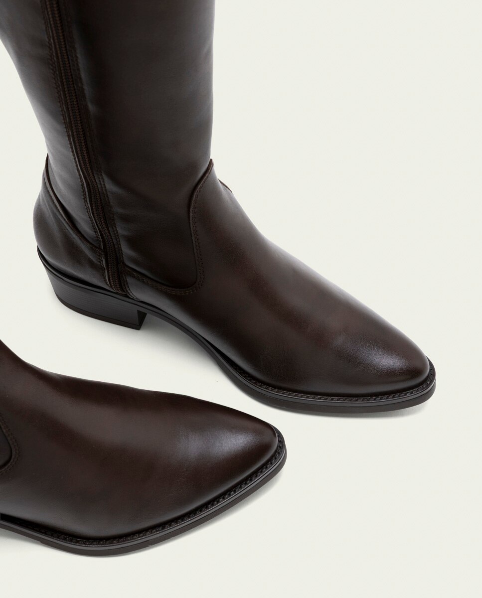 Bota alta de mujer de piel con cremallera - Porronet - Moka Moka-5