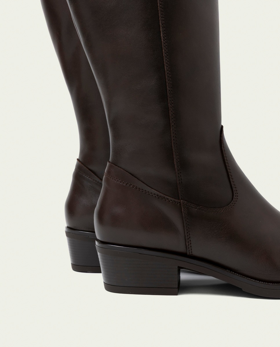 Bota alta de mujer de piel con cremallera - Porronet - Moka Moka-4