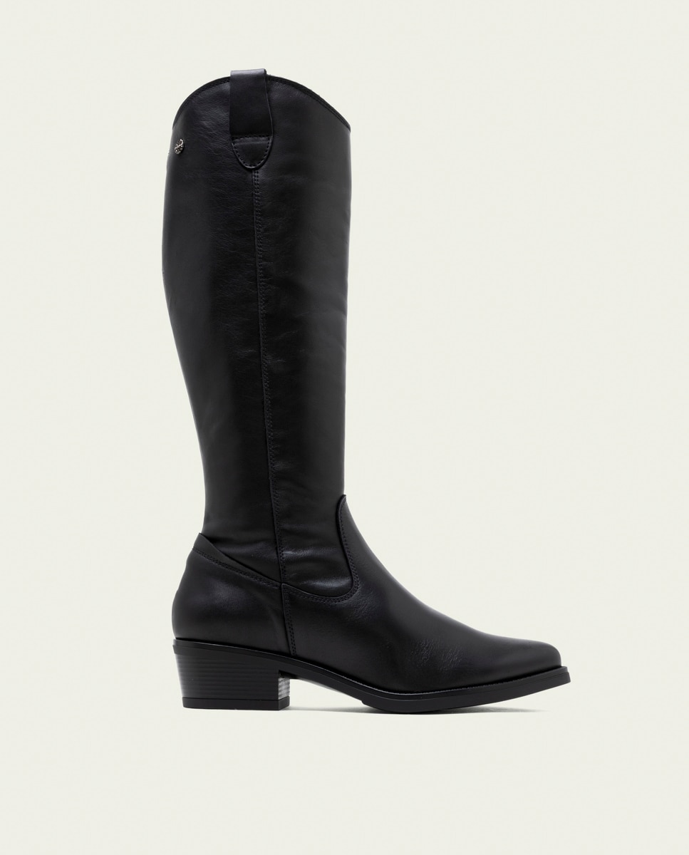 Bota alta de mujer de piel con cremallera - Porronet - Negro Negro-1