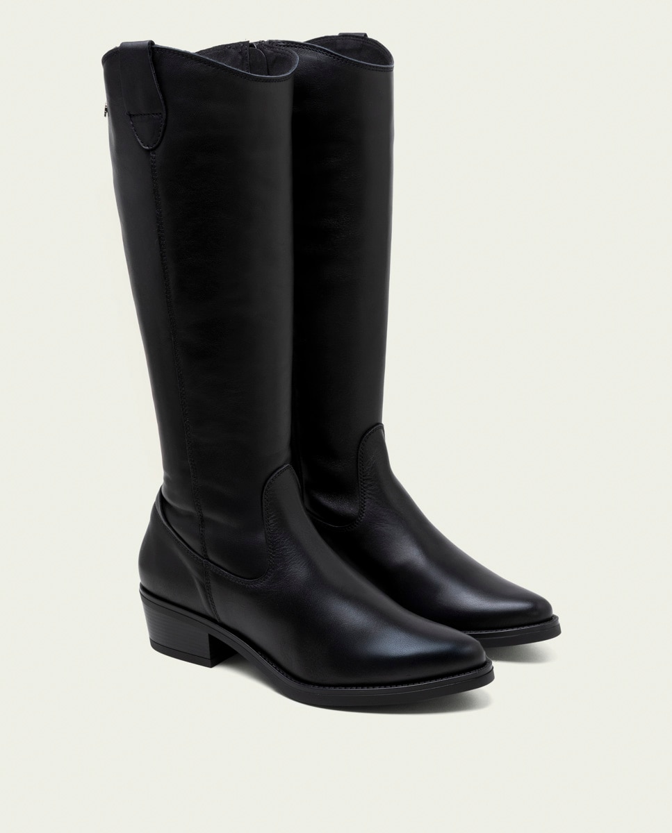 Bota alta de mujer de piel con cremallera - Porronet - Negro Negro-2