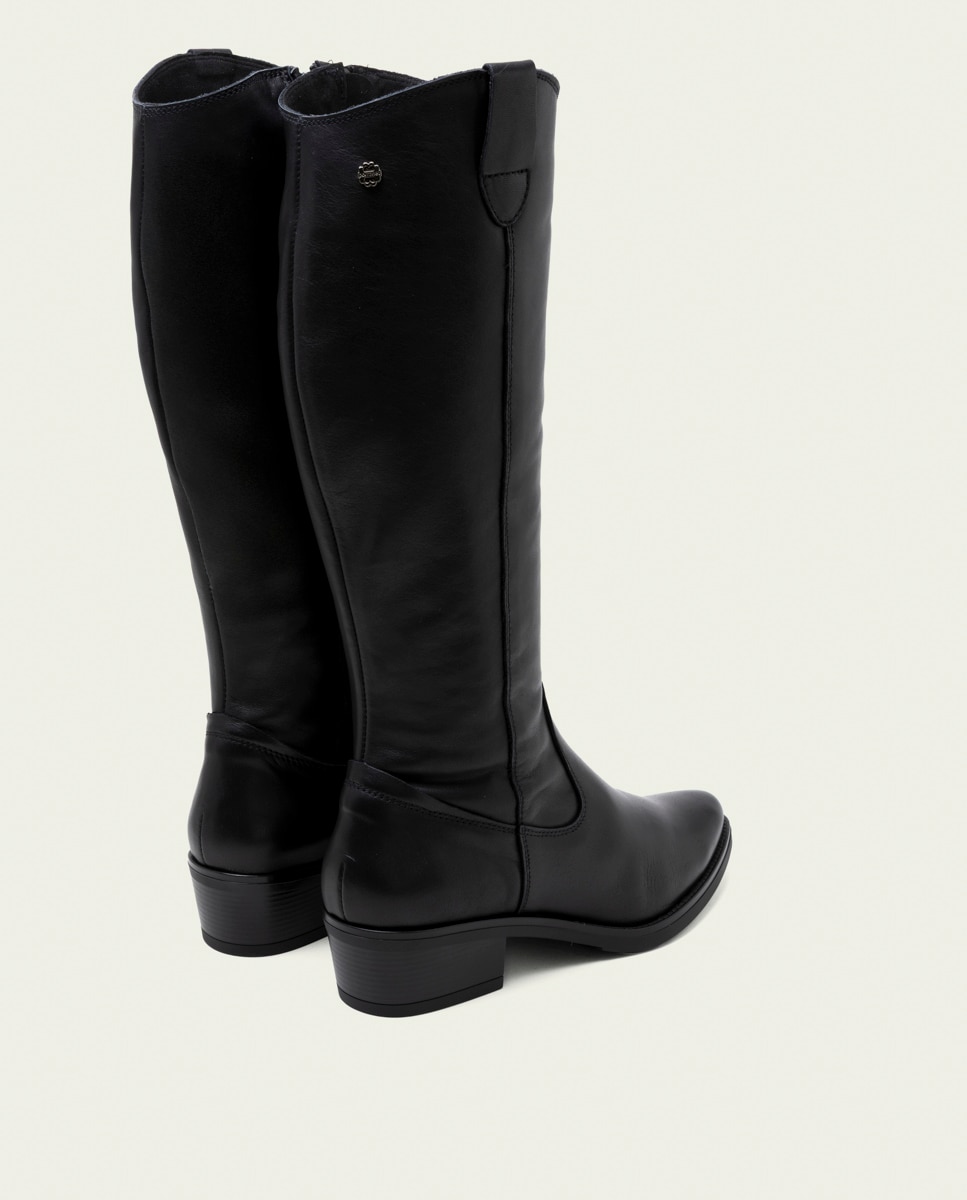 Bota alta de mujer de piel con cremallera - Porronet - Negro Negro-3