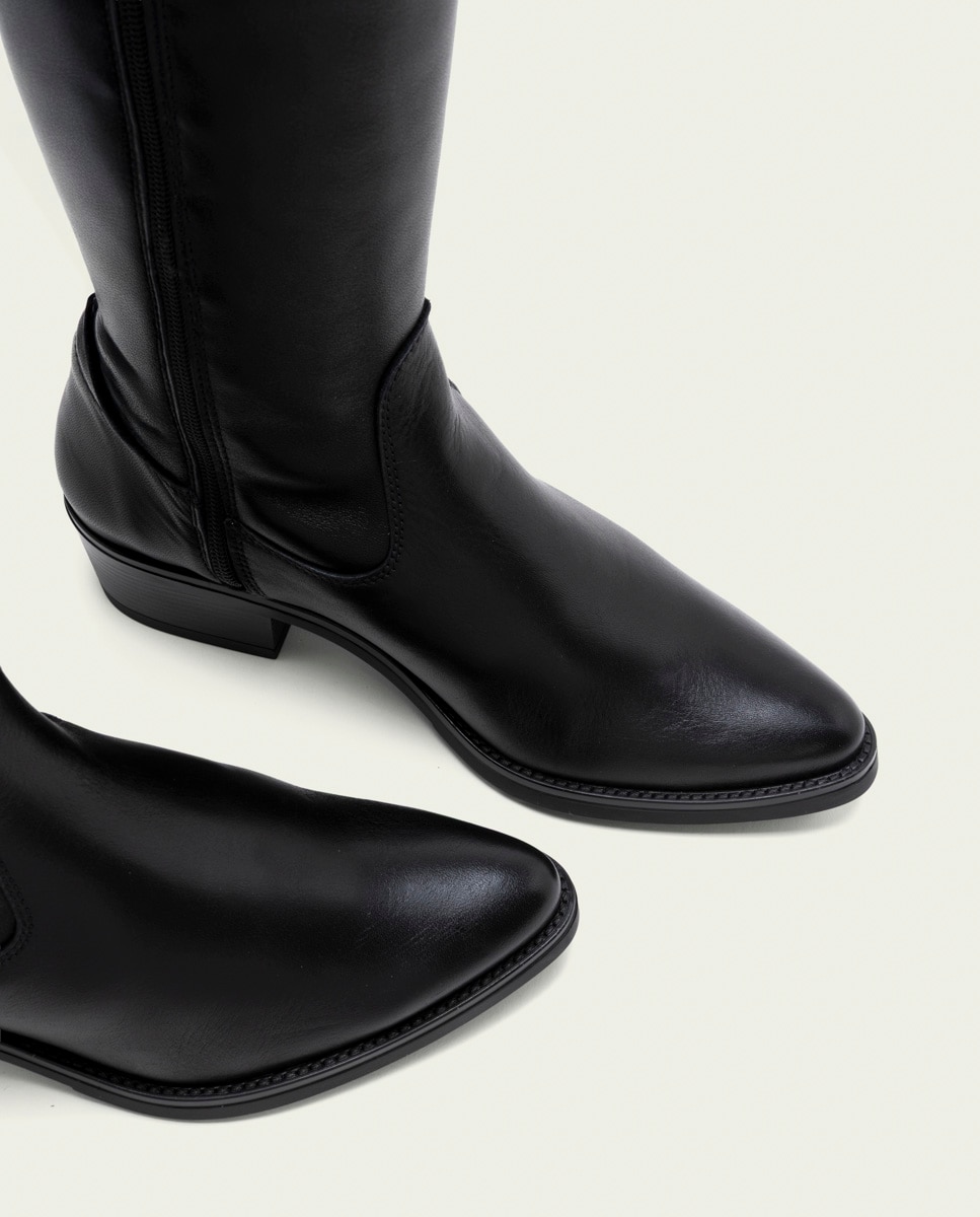 Bota alta de mujer de piel con cremallera - Porronet - Negro Negro-5