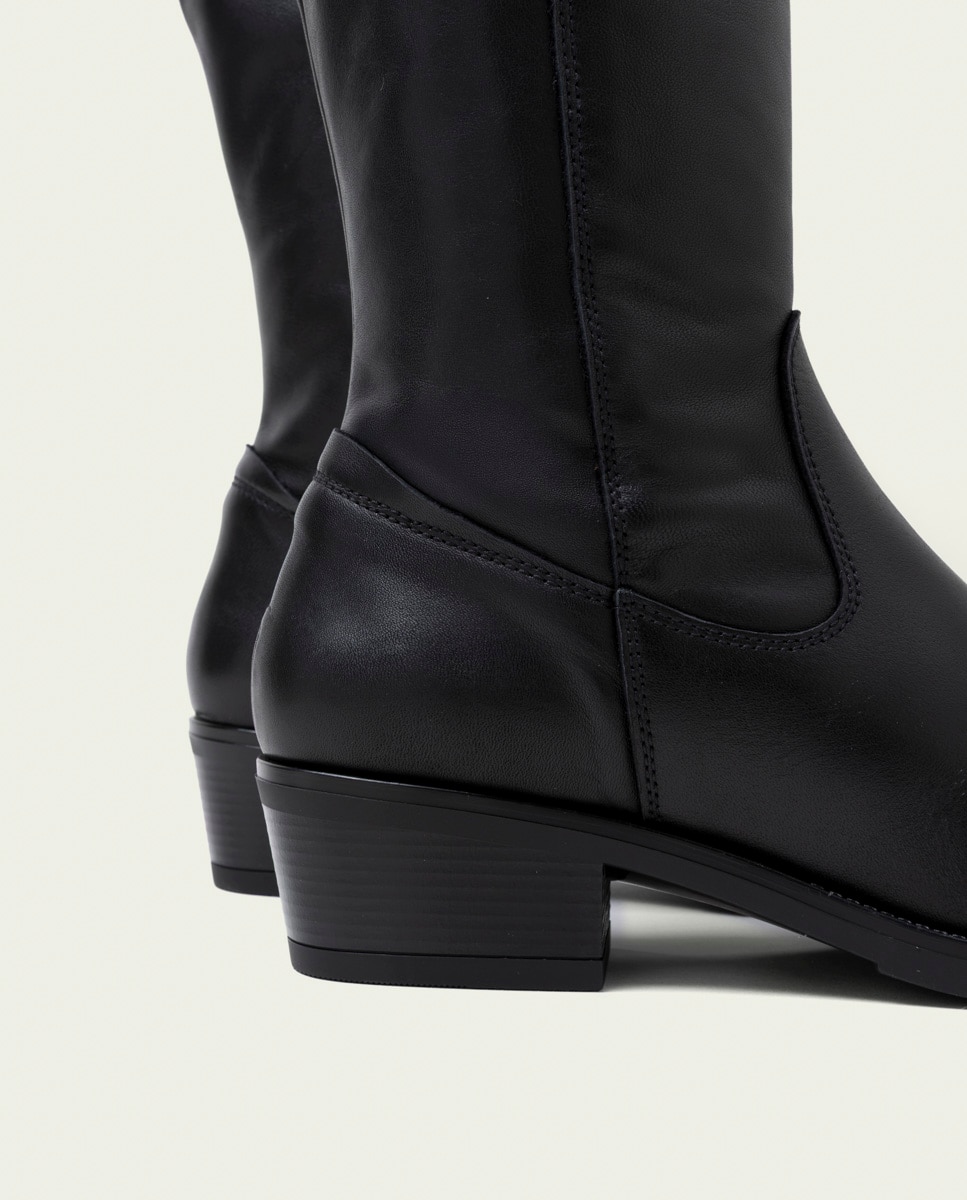 Bota alta de mujer de piel con cremallera - Porronet - Negro Negro-4