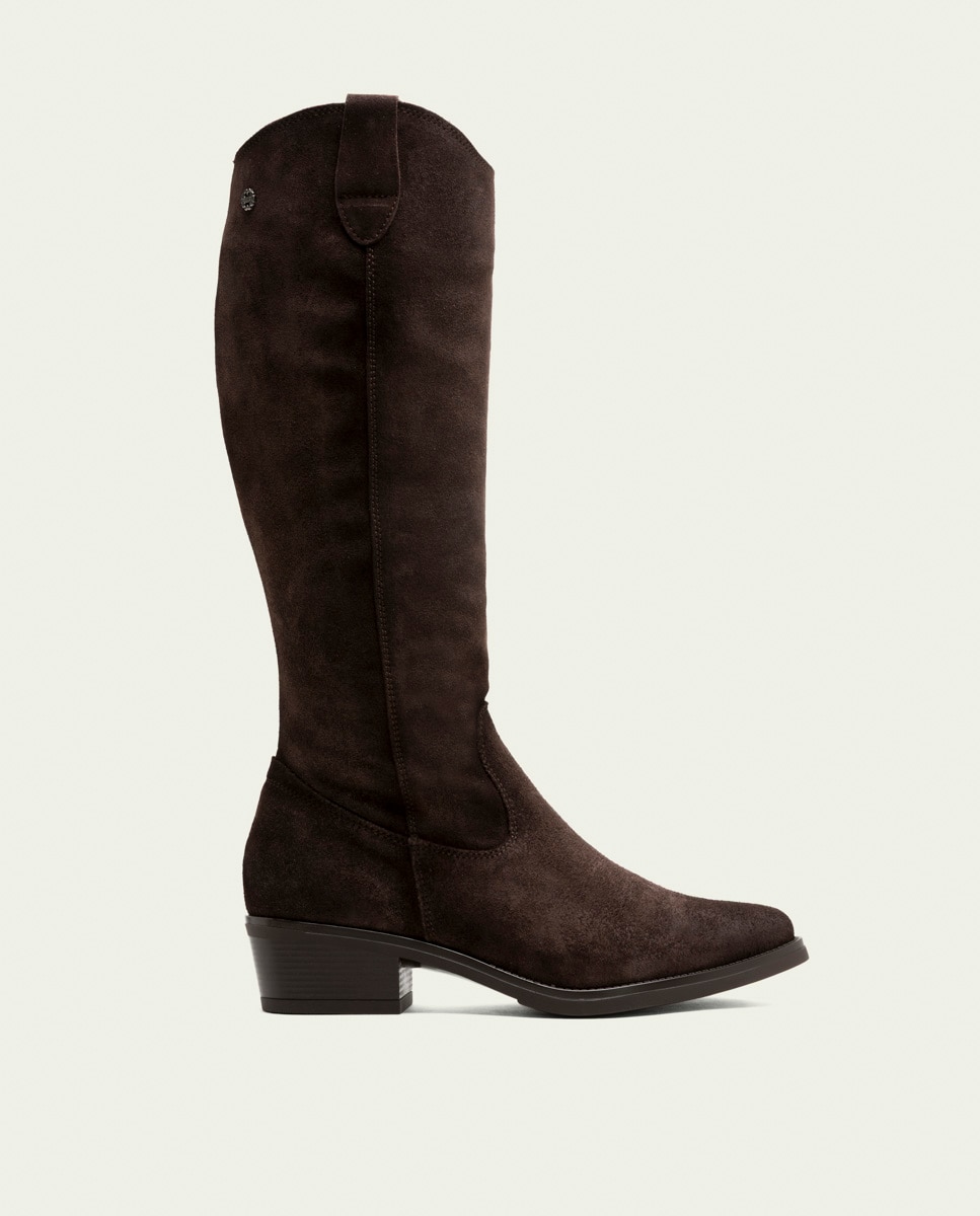Bota alta de mujer de serraje con cremallera - Porronet - Moka Moka-1