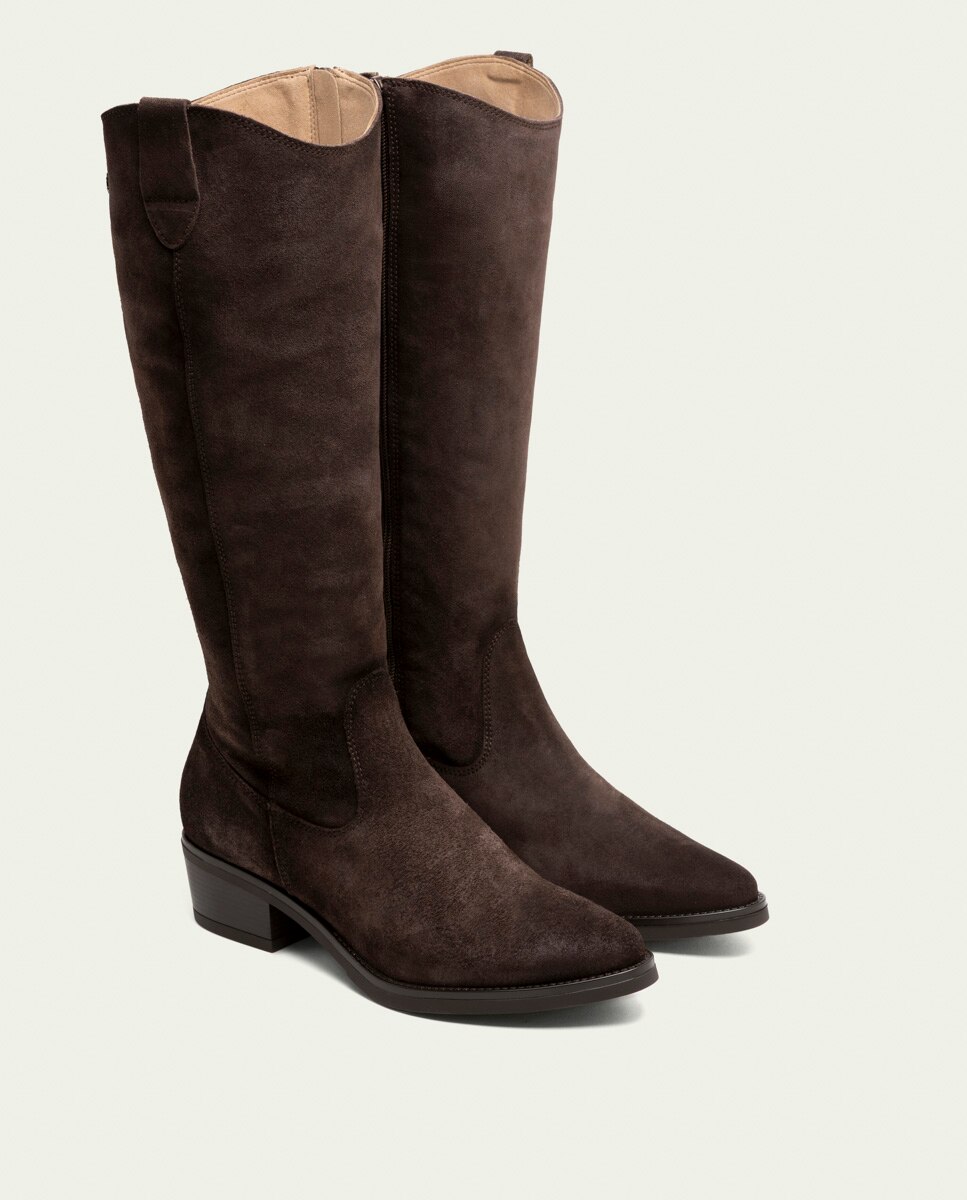 Bota alta de mujer de serraje con cremallera - Porronet - Moka Moka-2