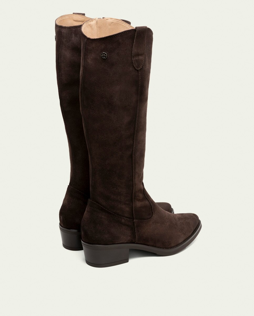 Bota alta de mujer de serraje con cremallera - Porronet - Moka Moka-3