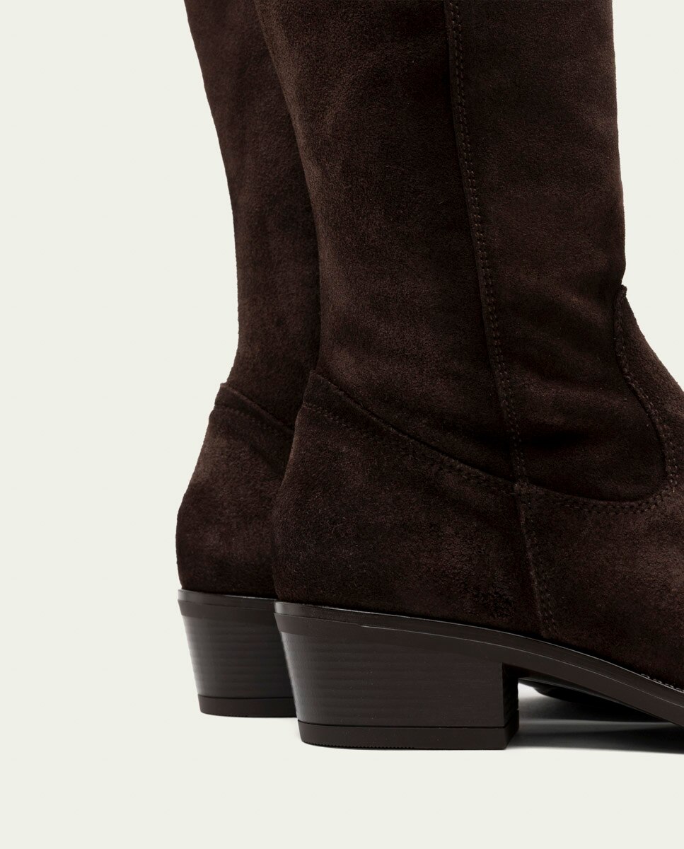 Bota alta de mujer de serraje con cremallera - Porronet - Moka Moka-5