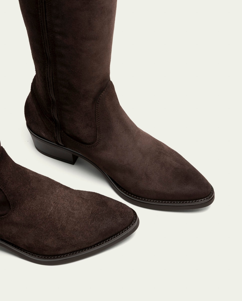 Bota alta de mujer de serraje con cremallera - Porronet - Moka Moka-4