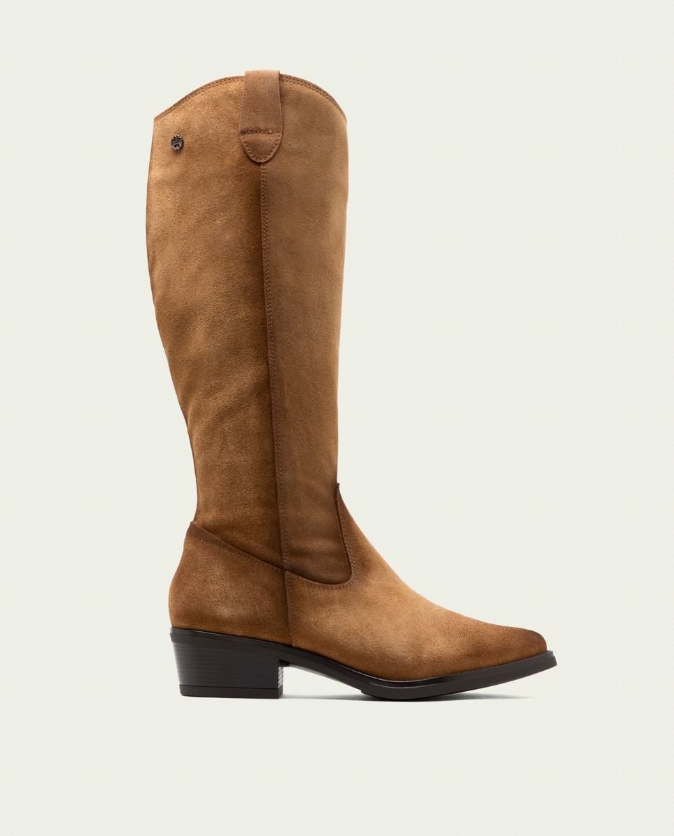 Bota alta de mujer de serraje con cremallera - Porronet - Cuero Cuero-1