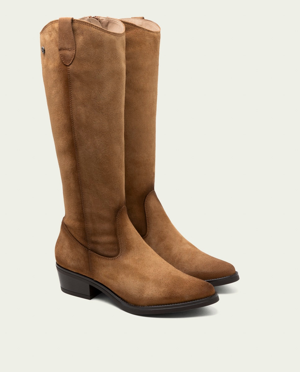 Bota alta de mujer de serraje con cremallera - Porronet - Cuero Cuero-2