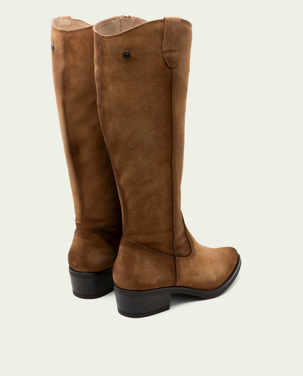 Bota alta de mujer de serraje con cremallera - Porronet - Cuero Cuero-3