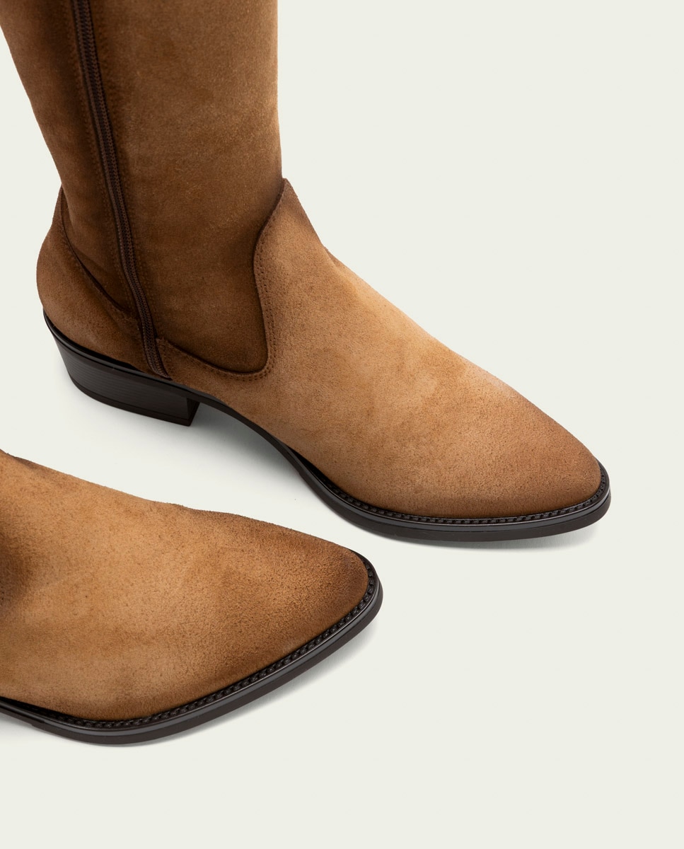 Bota alta de mujer de serraje con cremallera - Porronet - Cuero Cuero-4