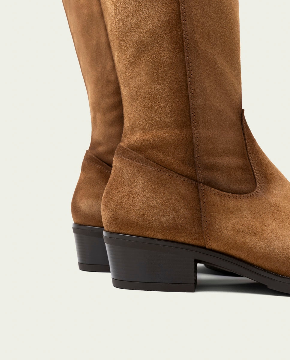 Bota alta de mujer de serraje con cremallera - Porronet - Cuero Cuero-5