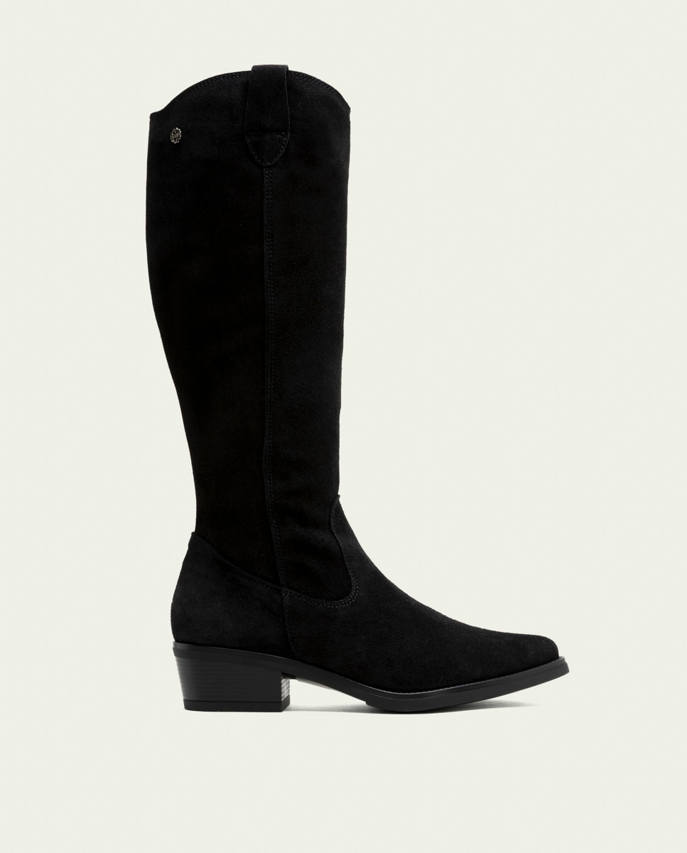 Bota alta de mujer de serraje con cremallera - Porronet - Negro Negro-1