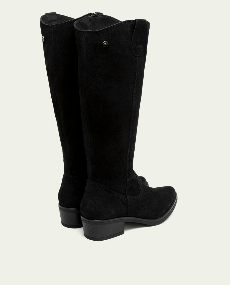 Bota alta de mujer de serraje con cremallera - Porronet - Negro Negro-3