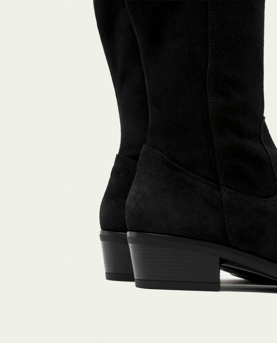 Bota alta de mujer de serraje con cremallera - Porronet - Negro Negro-5