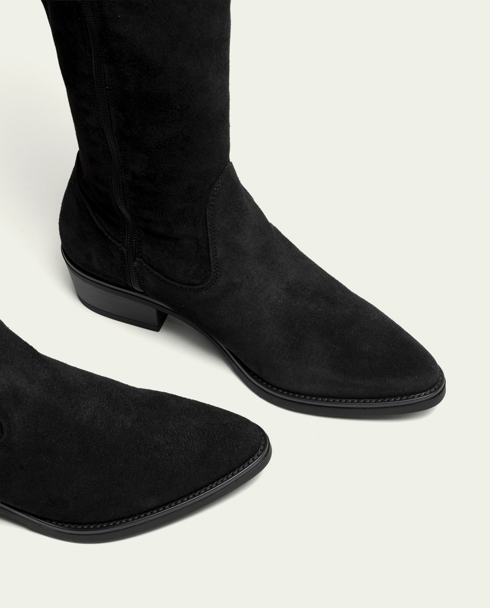 Bota alta de mujer de serraje con cremallera - Porronet - Negro Negro-4