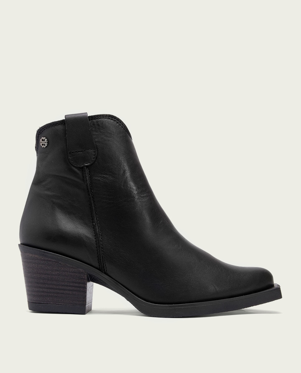 Botín cowboy de mujer de piel con cremallera - Porronet - Negro Negro-1