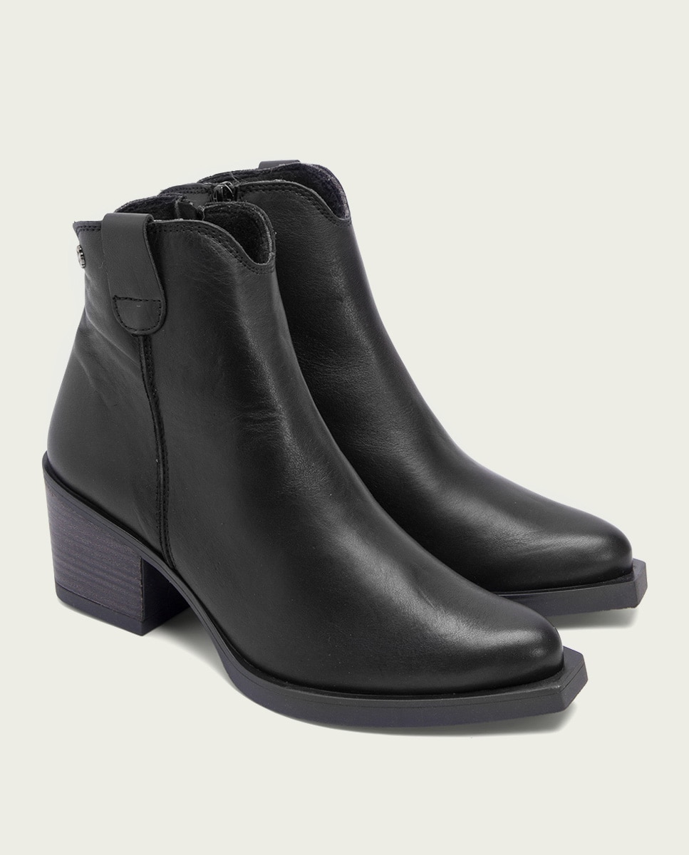 Botín cowboy de mujer de piel con cremallera - Porronet - Negro Negro-3