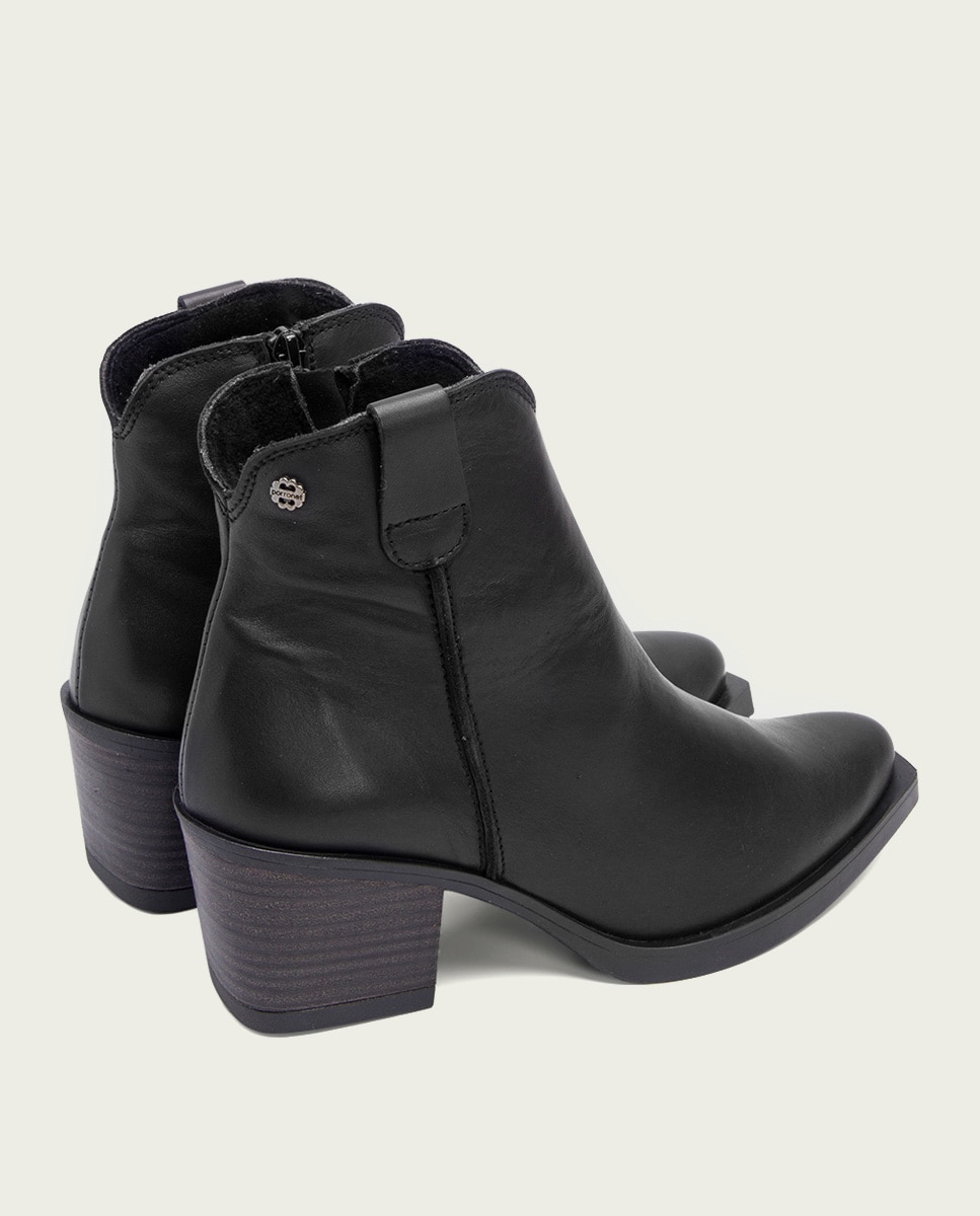 Botín cowboy de mujer de piel con cremallera - Porronet - Negro Negro-2