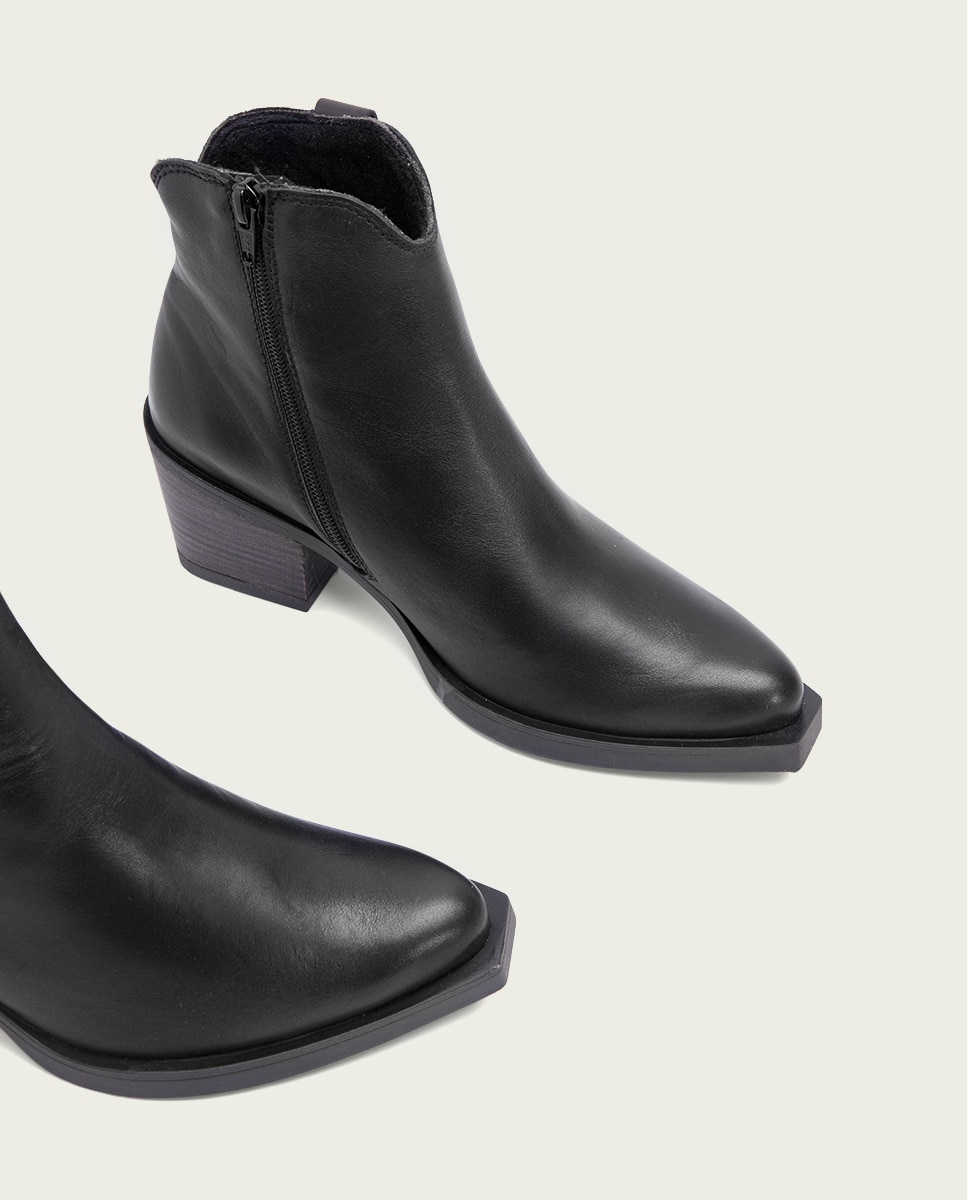 Botín cowboy de mujer de piel con cremallera - Porronet - Negro Negro-4