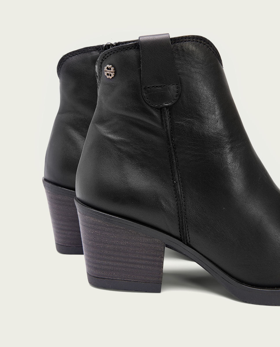 Botín cowboy de mujer de piel con cremallera - Porronet - Negro Negro-5