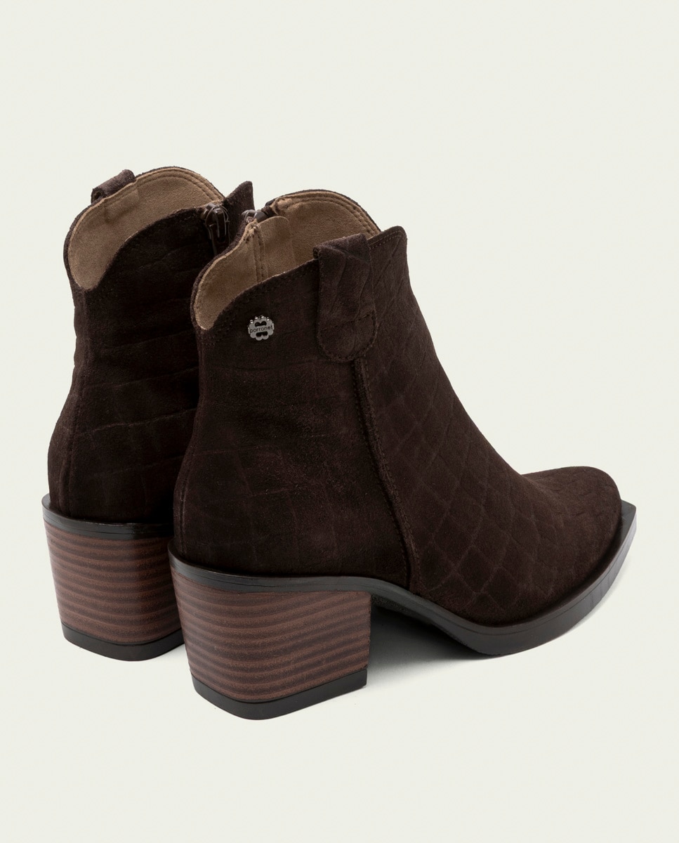 Botín cowboy de mujer de serraje con cremallera - Porronet - Moka Moka-2