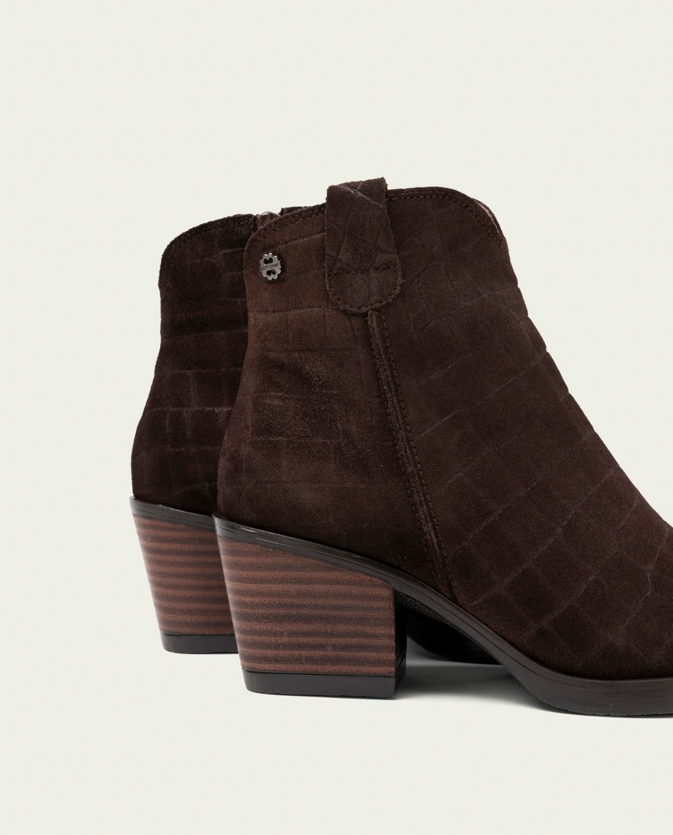 Botín cowboy de mujer de serraje con cremallera - Porronet - Moka Moka-5
