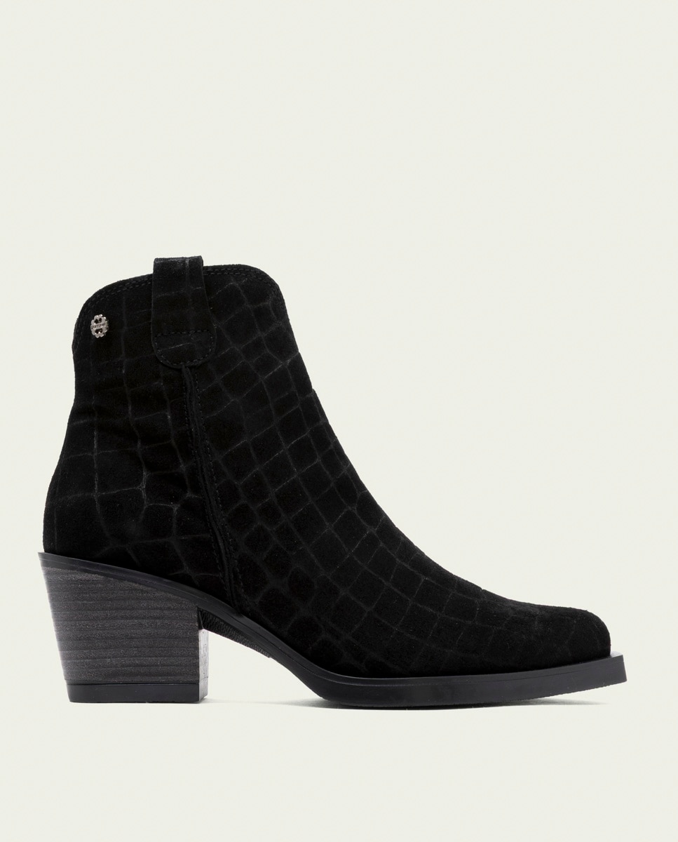 Botín cowboy de mujer de serraje con cremallera - Porronet - Negro Negro-1