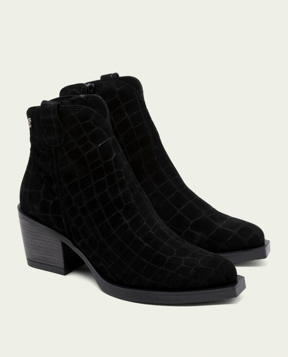 Botín cowboy de mujer de serraje con cremallera - Porronet - Negro Negro-3