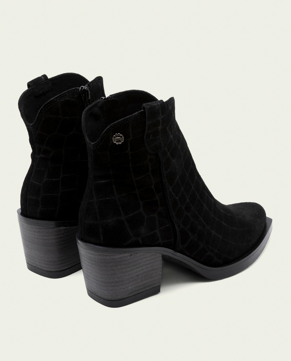 Botín cowboy de mujer de serraje con cremallera - Porronet - Negro Negro-2