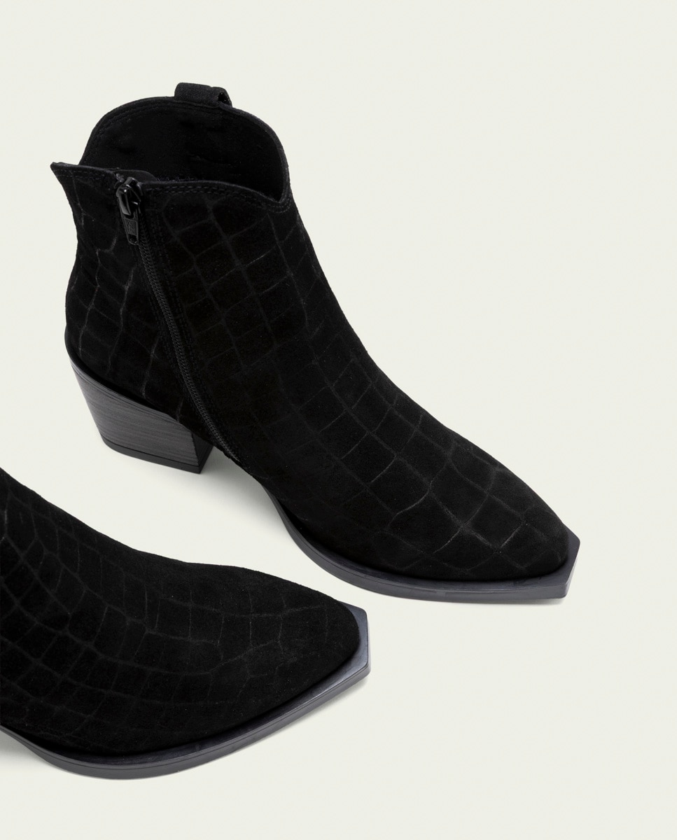 Botín cowboy de mujer de serraje con cremallera - Porronet - Negro Negro-4