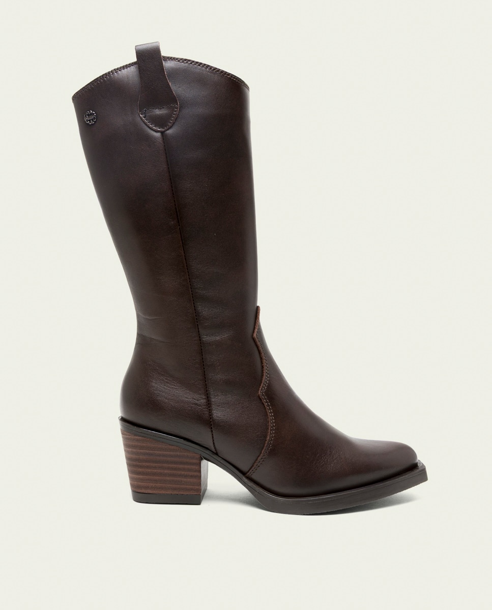 Bota cowboy de mujer de piel con cremallera - Porronet - Moka Moka-1