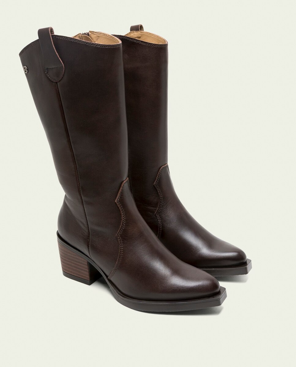 Bota cowboy de mujer de piel con cremallera - Porronet - Moka Moka-2