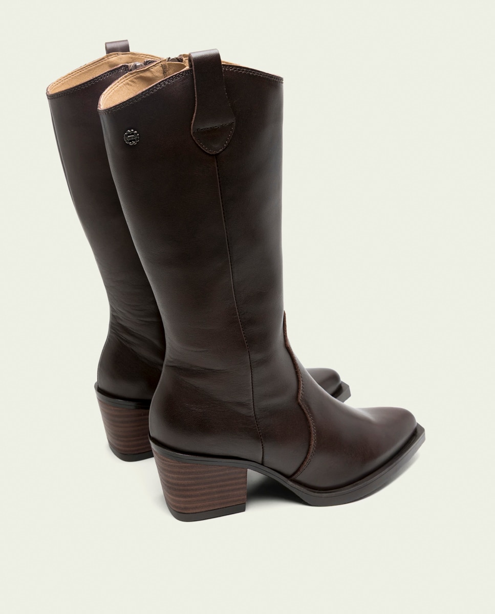 Bota cowboy de mujer de piel con cremallera - Porronet - Moka Moka-3